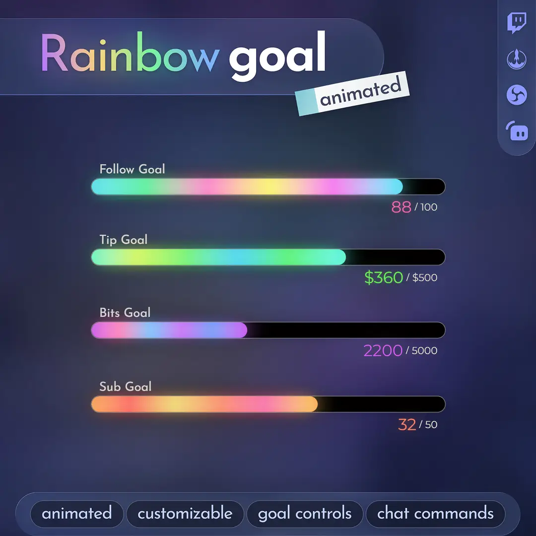Gradient Goal Bar showing colorful follow, tip, bits, and subscriber goals