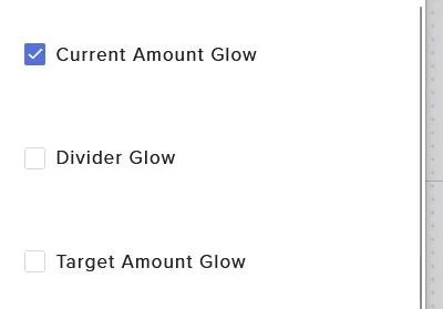 Current amount, divider, and target glow settings.